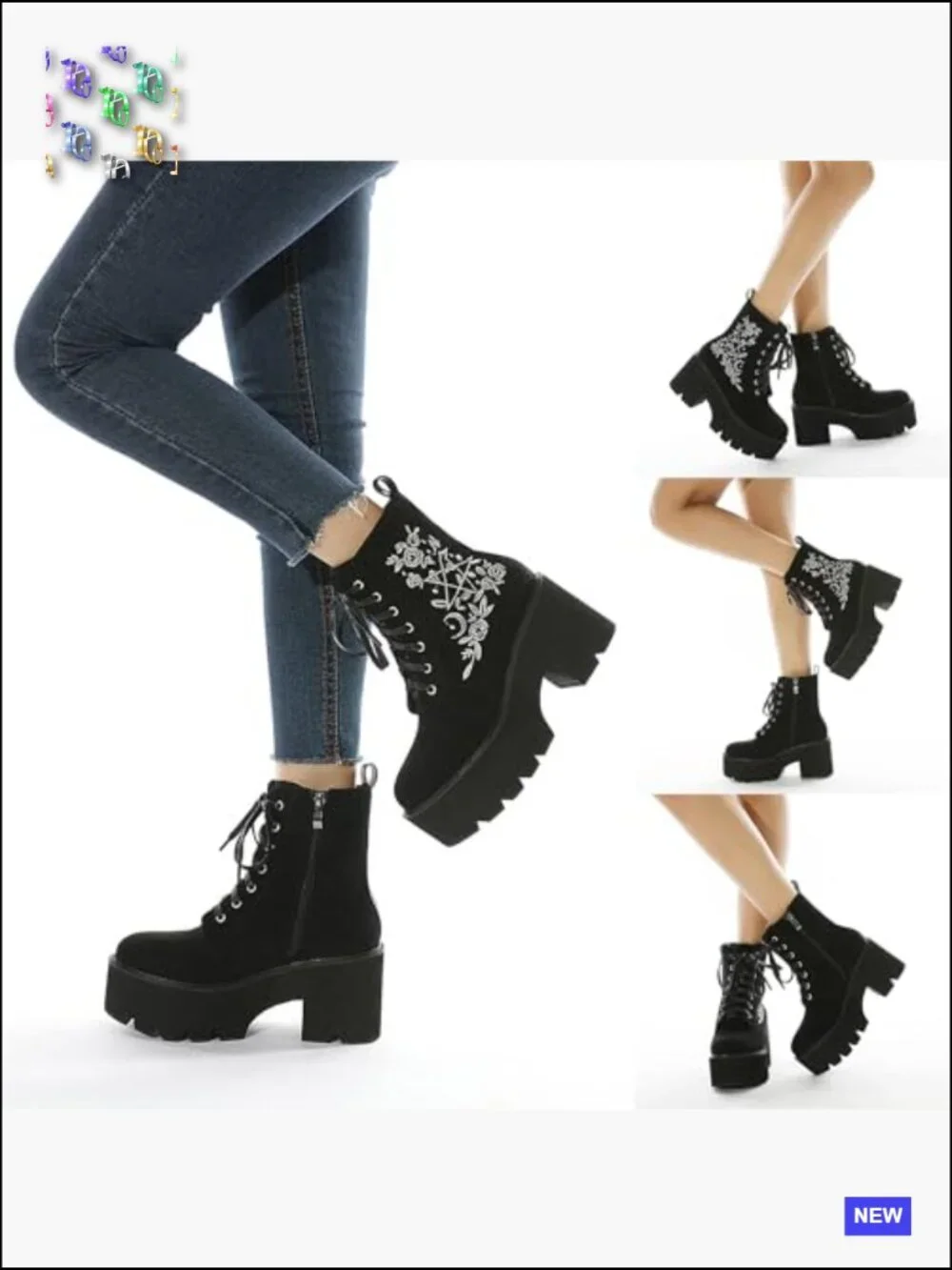 Chunky Platform Ankle Boots Lace Up Side Zipper Combat Punk Boots